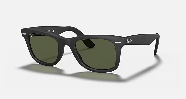 Ray-Ban RB2140F Wayfarer Sunglasses, Matte Black/G-15 Green,