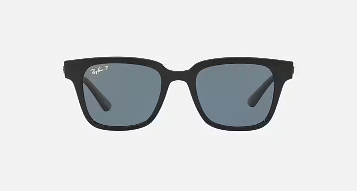 Ray-Ban RB4323 Polished black sunglasses dark blue lenses