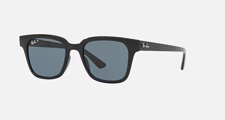 Ray-Ban RB4323 Polished black sunglasses dark blue lenses