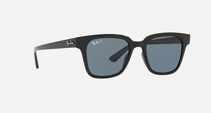 Ray-Ban RB4323 Polished black sunglasses dark blue lenses