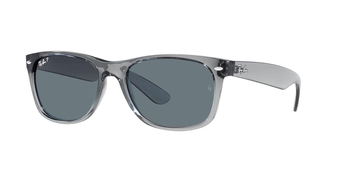 Ray-Ban RB2132 New Wayfarer Square Sunglasses, Transparent Grey/Dark Blue Polarized