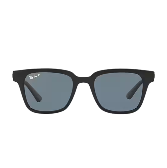Ray-Ban RB4323 Polished black sunglasses dark blue lenses